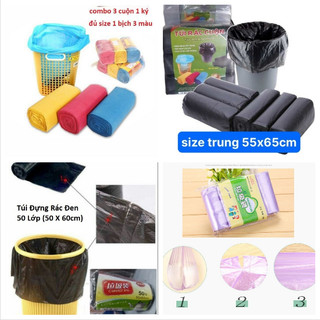 [FREESHIP] TÚI ĐỰNG RÁC 3 MÀU, ĐEN (BỌC 3 CUỘN 1KG) SIZE TIỂU, TRUNG, ĐẠI