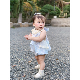 Set hở lưng cột nơ hoa phối ren cho bé