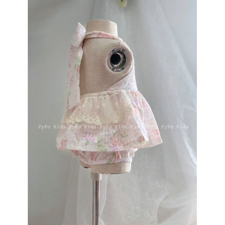 Set hở lưng cột nơ hoa phối ren cho bé