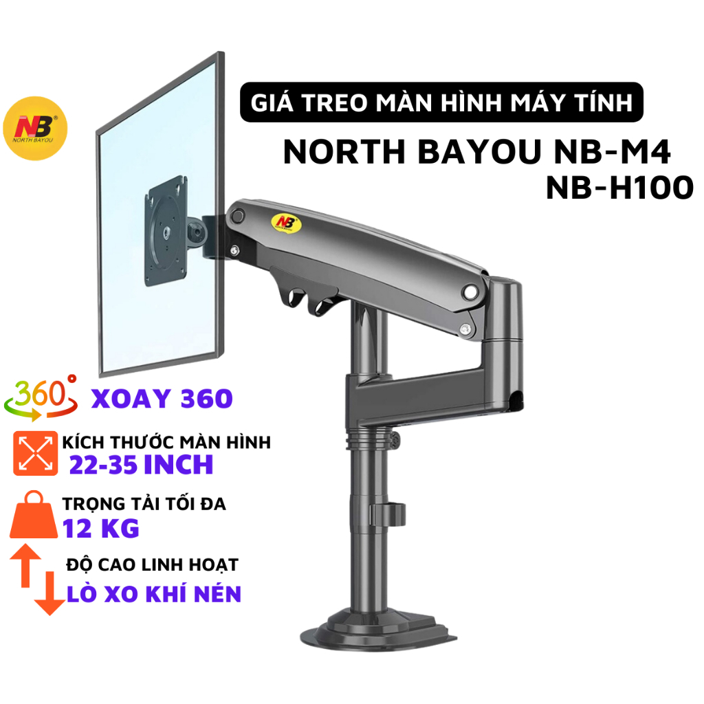 Arm màn hình máy tính NB-M4, giá treo màn hình MT NB H100 22-32 inch, xoay 360 độ tải trọng 12kg