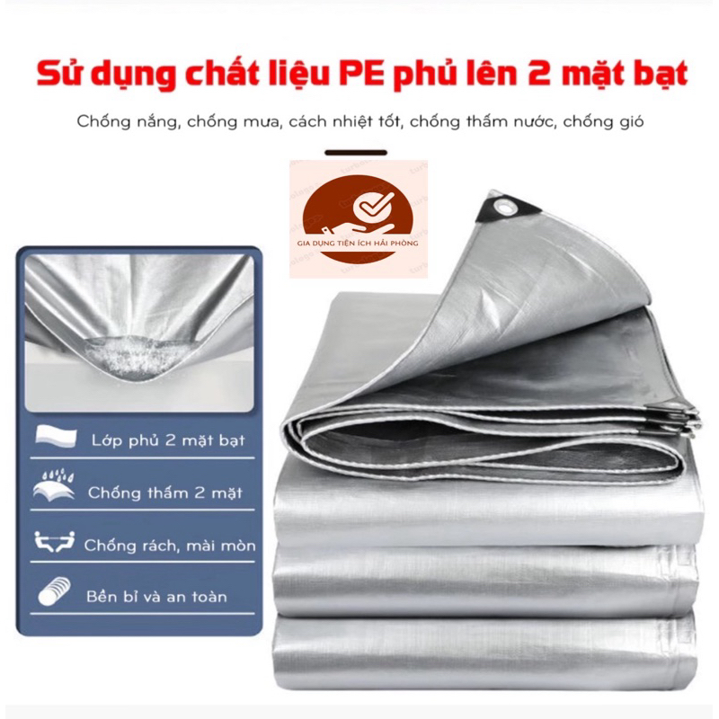 Bạt Che Nắng Mưa. Bạt Dã Ngoại.Nhựa PE phủ nano chống thấm.May viền đóng khoen cả 4 cạnh . Tặng kèm 