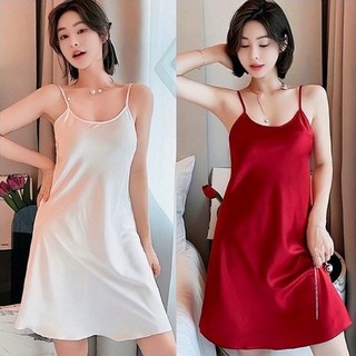 Váy ngủ nữ 2 dây mặc nhà mát mẻ chất lụa satin dáng suông liền thân phong cách quyến rũ thời trang