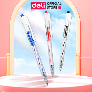[Chính hãng giá rẻ] Bút bi bấm văn phòng 3 mực xanh đen đỏ ngòi 0.7mm Deli viết nét đều trơn tru phù hợp cho học sinh