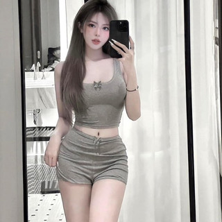 Sét đồ nữ áo hai dây cổ vuông quần đùi Cun Boutique chất TĂM LẠNH l1 mặc nhà xinh