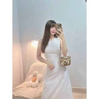 ĐẦM MAXI CỔ TRÒN PHÂN MẢNH FORM CHỮ A KÈM NÚT BỌC TRANG TRÍ SAU LƯNG - Hình Shop Chụp Thật