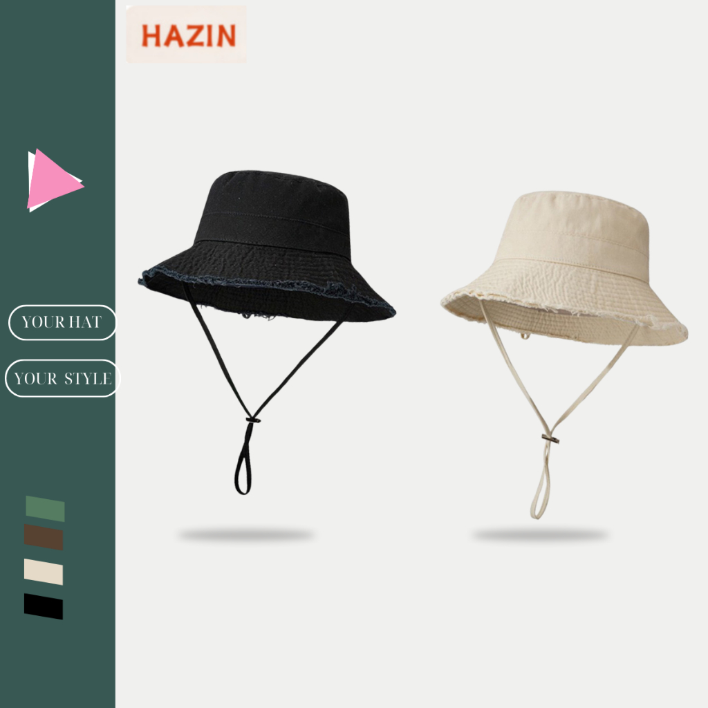 Mũ Bucket Tua Rua  Hazin Fashion , Mũ Vành Tròn Chất Liệu Kaki Phong Cách Hàn Quốc Form Unisex