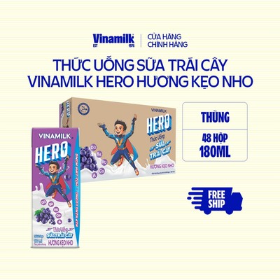 Thùng Thức uống Sữa trái cây kẹo nho Vinamilk Hero 180ml - 48 hộp/Thùng