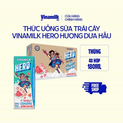 Thùng Thức uống sữa trái cây vị Dưa Hấu Vinamilk Hero 180ml - 48 hộp/Thùng