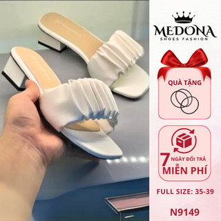 Guốc cao gót nữ bánh bèo cao cấp đế vuông mạ đồng cao 5cm da mềm - MEDONA