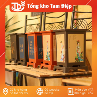Chậu nhựa giả gốm Phúc Kiến hình chữ nhật kèm đĩa trồng bon sai siêu xinh nhiều màu-Size bé 11,5cmx18cmx9cm