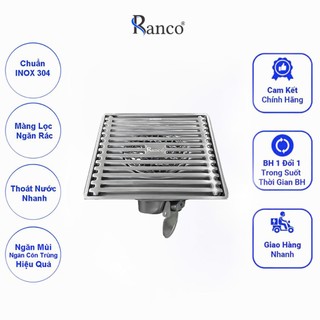 Phễu thoát sàn chống mùi hôi ranco inox 304 ngăn rác thoát nước nhanh phi 69 ống 76mm, 90mm ro-294a
