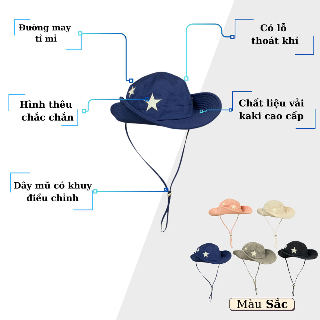 Mũ Bucket, Mũ tai bèo nơ SOLILA có dây rút, Nón cao bồi nam nữ đi biển chất vải mỏng nhẹ thoáng mát, che nắng tốt | BigBuy360 - bigbuy360.vn