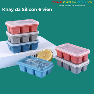 Khay Làm Đá 6 ô Silicon Có Nắp Đậy Kháng Khuẩn Chống Mùi Tủ Lạnh, Khuôn Làm Đá , Làm Thạch Cao Cấp