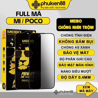 Kính cường lực xiaomi poco f6 f5 f4 x6 m6 pro x5 x4 x3 m5 m4 mi 10 11 11t 12 12t pro lite chống nhìn trộm full màn meibo