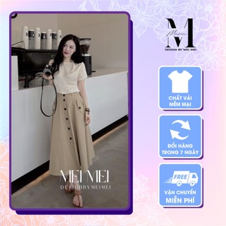 Set đồ nữ áo cộc ngắn tay phối chân váy dáng dài khuy dọc che khuyết điểm thời trang phong cách Meistore ST13802