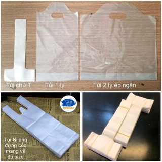 Túi nilon trắng, túi bóng trắng loại đựng 1 cốc 2 cốc trà sữa có ngăn đựng trà sữa sinh tố, nước ép
