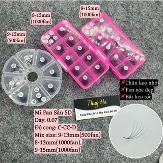 Mi fan 5D dày 0.07 (hộp mix 500-1000 fan), mi bao đen, mềm mại, xòe, dùng nối mi volume Thúy Hà