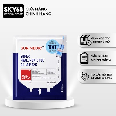 Mặt Nạ Cấp Ẩm Chuyên Sâu Sur.Medic+ Super Hyaluronic 100 Aqua Mask 30g - AQUA