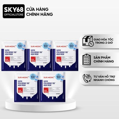 Combo 5 Mặt Nạ Cấp Ẩm Chuyên Sâu Sur.Medic+ Super Hyaluronic 100 Aqua Mask 30g x5 - AQUA