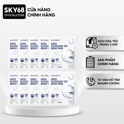 Combo 10 Mặt Nạ Hỗ Trợ Dưỡng Trắng Da Sur.Medic+ Bright Glutathione Mask 30g x10 - GLUTATHIONE