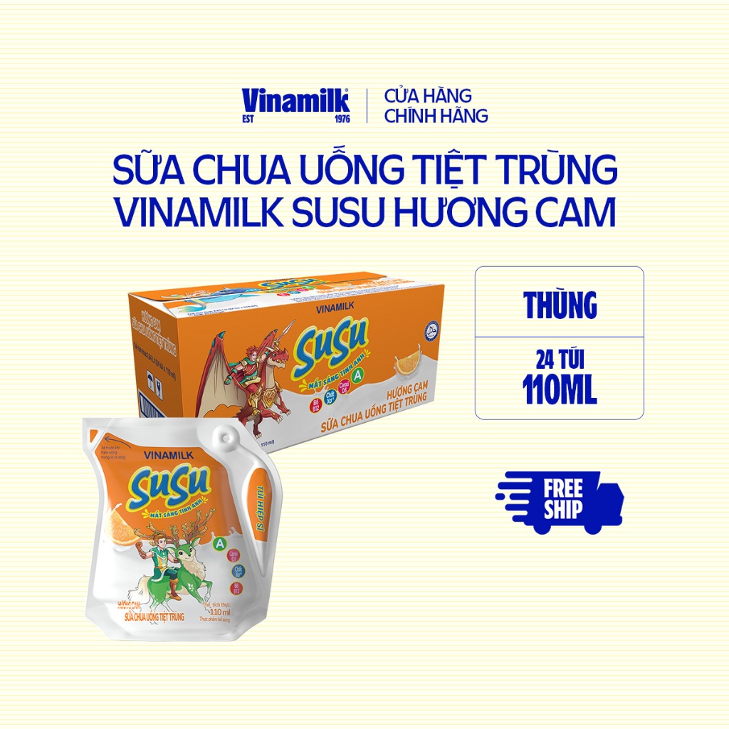 Sữa chua uống hương Cam Vinamilk Susu - Thùng 24 túi 110ml