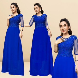 Đầm Dạ Hội Trung Niên Dự Tiệc Sang Trọng Xanh Coban Charmaine Dress