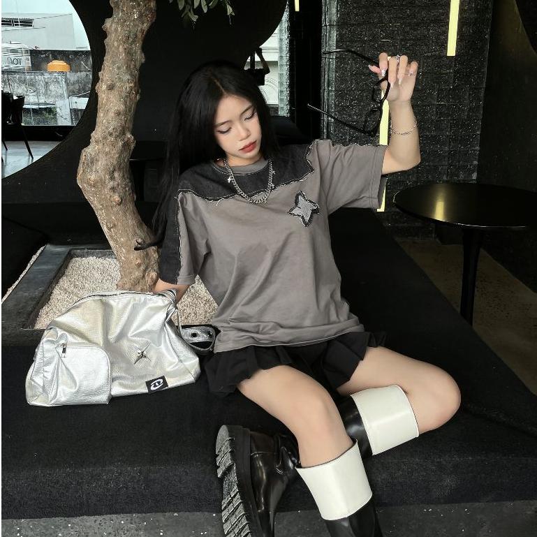 Áo Thun Unisex SAIGONESE Vải Cotton Phối Jean Denim Hoạ Tiết Shuriken Form Rộng Unisex Nam Nữ AT08SG | BigBuy360 - bigbuy360.vn