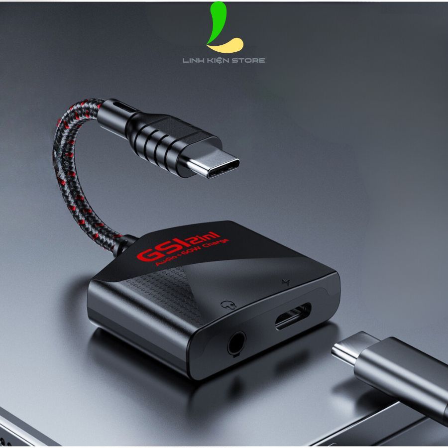 Cáp chuyển đổi Plextone GS1 cổng sạc USB-C và tai nghe 3,5 hỗ trợ sạc 60W - Cáp chuyển 2IN1 đa năng