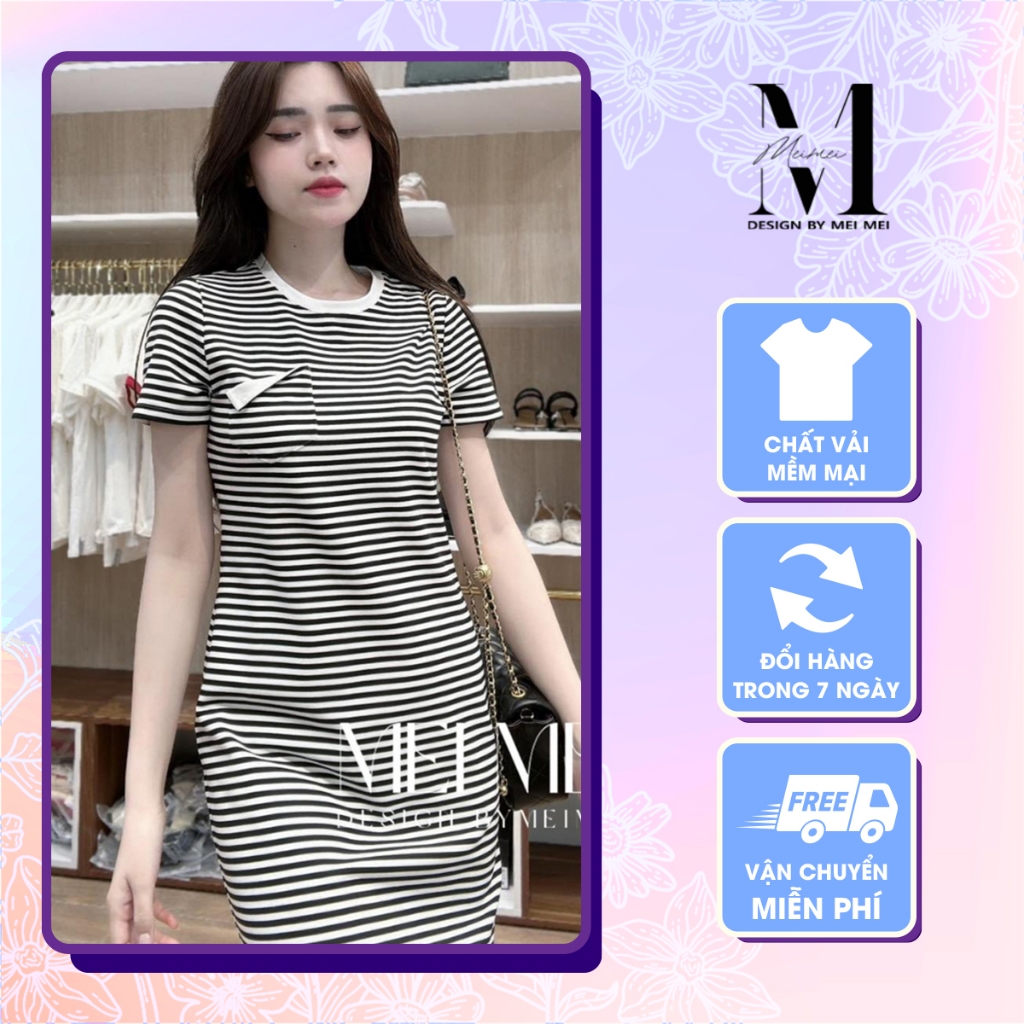 Váy kẻ nữ basic dáng dài trẻ trung Meistore V13093