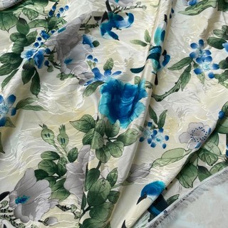 Vải Lụa Gấm Xanh Họa Tiết Hoa Khổ 1m5 - Bóng Nhẹ, Không Giãn - May Áo Dài, Bà Ba, Đầm, Váy, Đồ Bộ