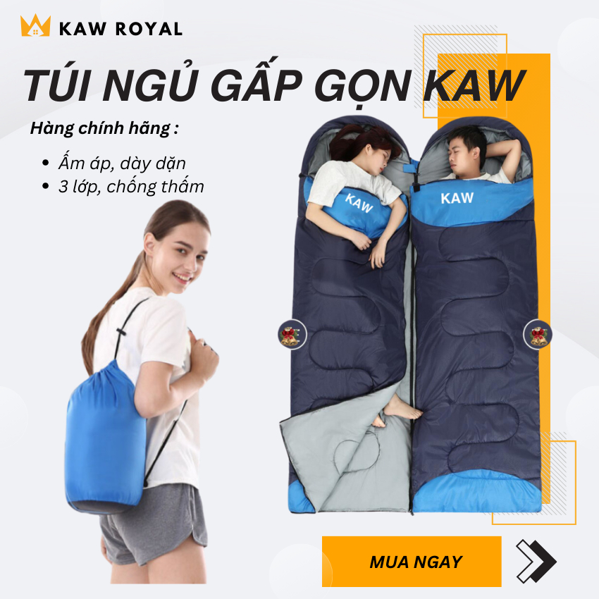 Túi Ngủ Văn Phòng KAW, Dày Dặn, Ấm Áp, Nhỏ Gọn Loại 1.3Kg