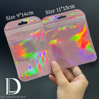   50cái  Túi hologram màu hồng lấp lánh 1 mặt hồng 1 mặt túi trong túi đựng phụ kiện trang sức túi zip hồng Duy Linh Sho 