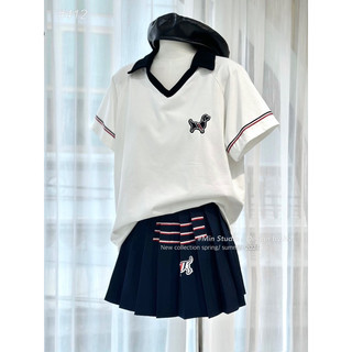 Set thom chó cổ polo chân váy ly