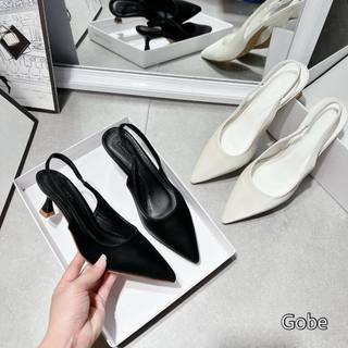 Giày cao gót mũi nhọn, hở gót nữ - gobe - m149 - màu trắng và đen