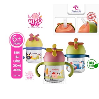 Bình tập uống nước nhựa Tritan Kichilachi Kichi chong chóng 300ml chống sặc cho bé từ 6 tháng trở lên