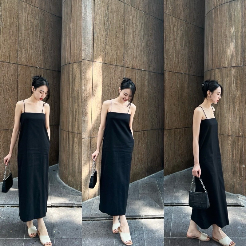 [THANH LÝ] Đầm 2 dây xuông Linen Basic