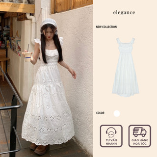 [SẴN] Đầm trắng dáng dài xòe buộc nơ lưng phong cách tiểu thư vintage thời trang mùa hè