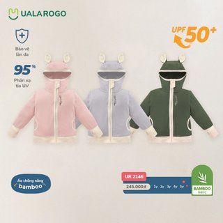 Áo khoác Uala Rogo vải Bamboo chống nắng đa năng màu trơn phối tai thỏ xinh xắn cho bé từ 1-5 tuổi 3809 3815 2127 2146
