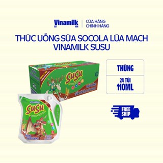 Thùng Thức uống sữa Socola lúa mạch Vinamilk Susu - Thùng 24 túi 110ml