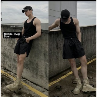 Quần short đùi kaki phối dây dài kiểu lưng thun hai màu đen trắng hot trend kiểu dáng năng động phong cách Hàn Quốc