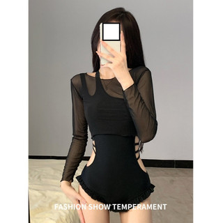 Bikini đồ bơi áo tắm nữ liền thân khoét eo phối dây lệch vai sexy kèm áo ren cực đẹp