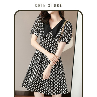 Đầm thiết kế CHIE Namy dress họa tiết đen trắng cổ sơ mi mùa Hè