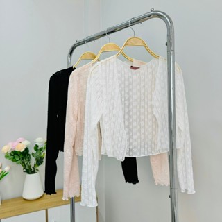   CÓ BIGSIZE Áo khoác ren croptop tay dài C1 hồng trắng đen_ORIMI 