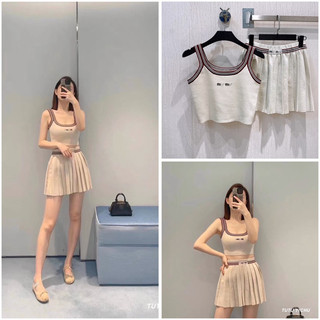 Sét áo hai dây len mongtoghi + chân váy xếp li cạp miu