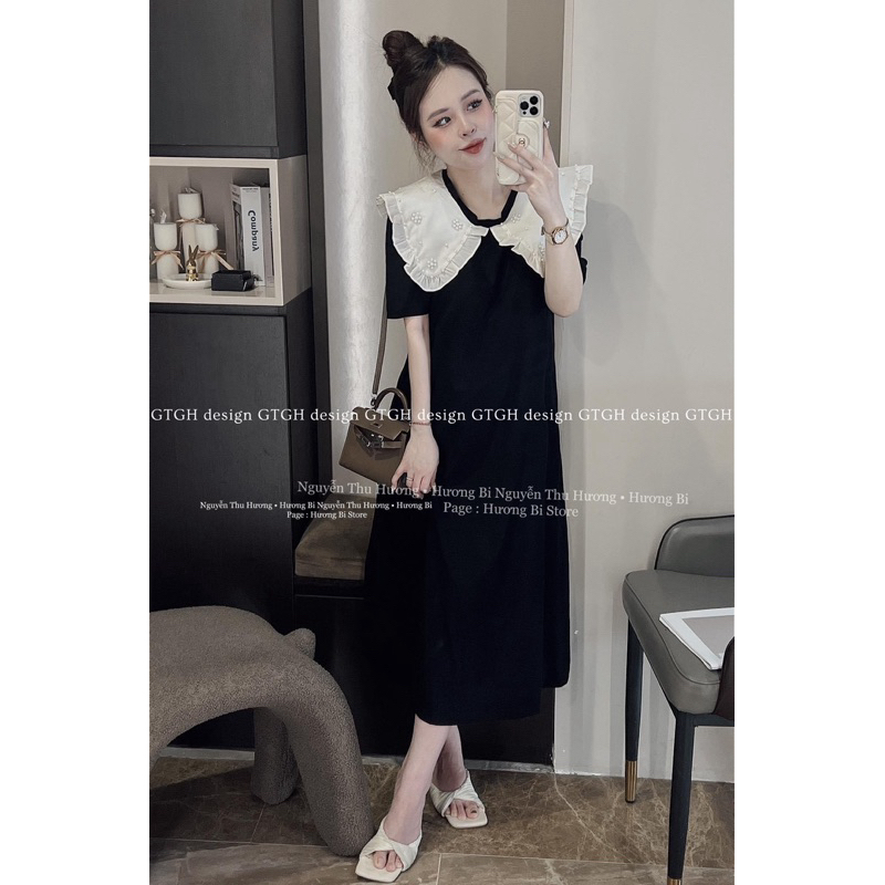 Váy xuông cổ bèo đính ngọc