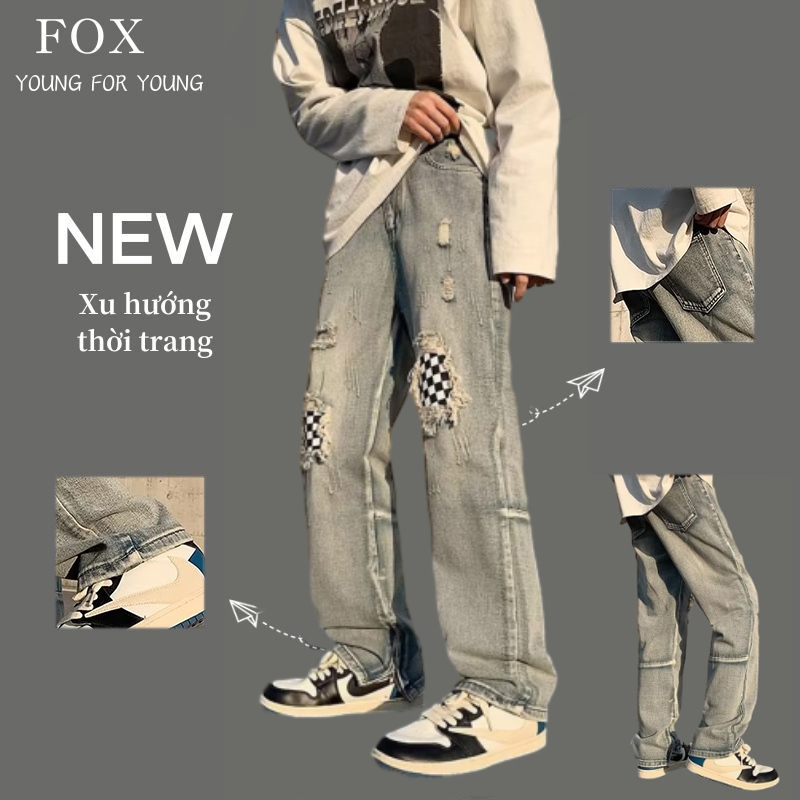 Quần Jean Rách Gối Thời Trang Cho Nam Nữ quần rách gối jean ống rộng,quần bò rách gố Quần baggy jean