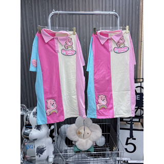 Đầm suông siucap cổ polo gấu lông kute