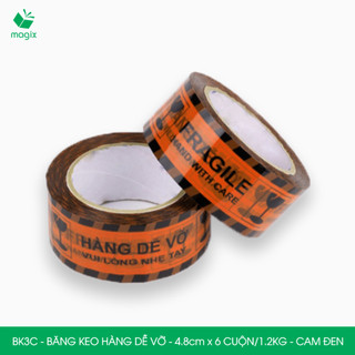 Bk3c - băng keo hàng dễ vỡ màu cam đen khổ 4.8 cm - 3 cuộn