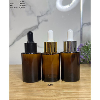 Chai lọ thủy tinh 30ml nâu vai ngang đựng serum mỹ phẩm