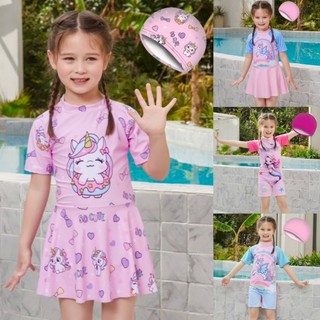 Đồ bơi trẻ em có nón họa tiết Unicorn Nàng Tiên Cá dành cho bé gái size từ 14kg đến 35kg - Mebena shop